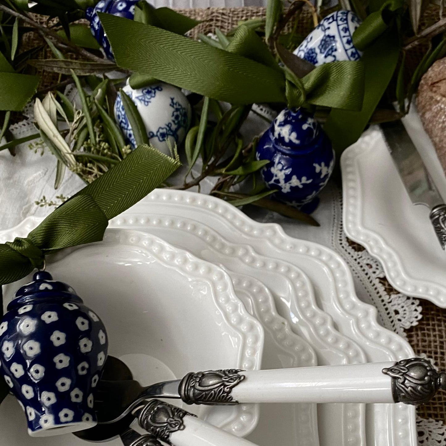 Set of 6 Blue and White Mini Ceramic Ginger Jar Ornaments